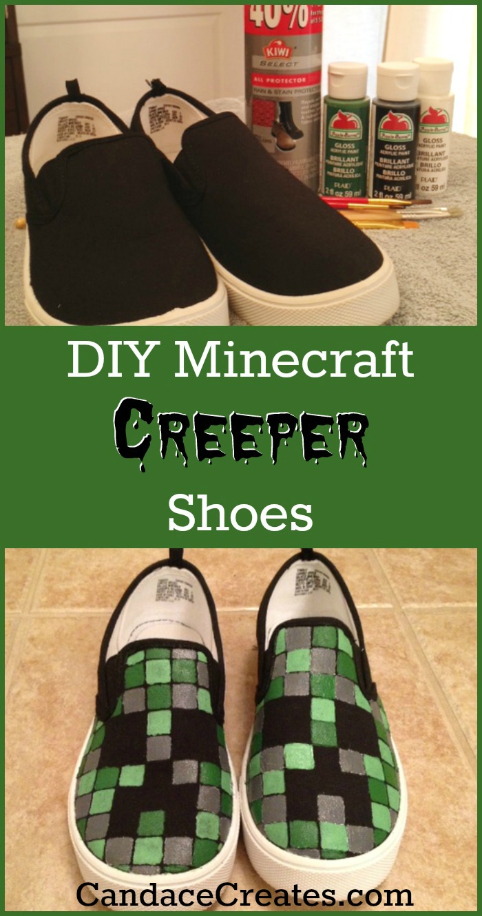 Do your kids love Minecraft? Check out these easy to make DIY Minecraft creeper shoes!