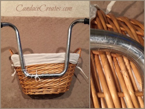 basket sewn to bike handlebars