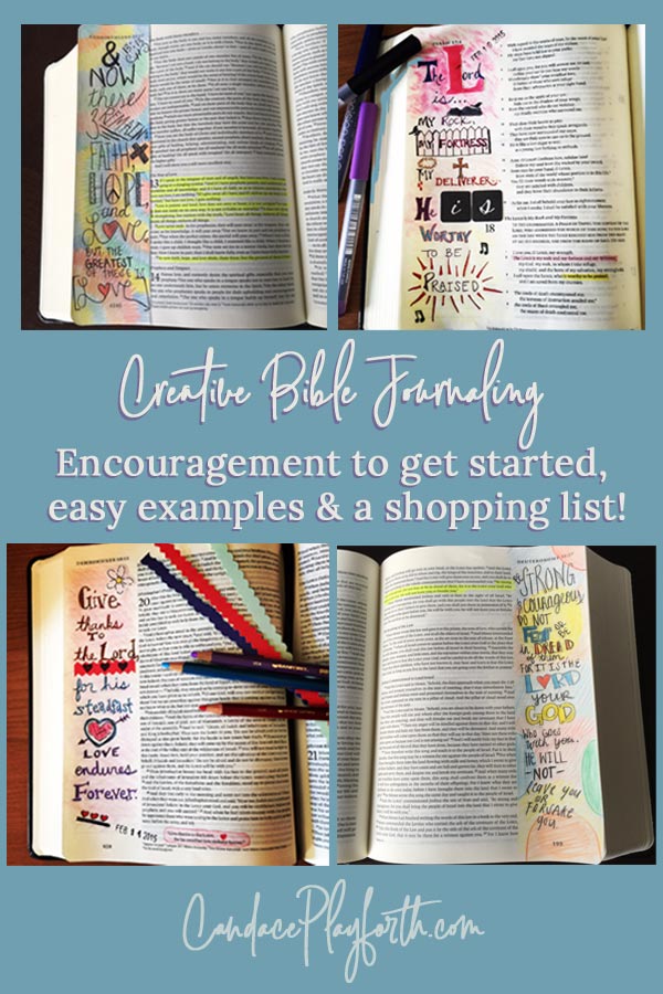 Creative Bible Journaling: Check out these fun, easy examples of creating art in your Bible while strengthening your faith and memorizing the Word. Includes a Bible journal supply list for beginners. This would be a great kid’s activity too! #biblejournal #journaling #biblestudy 