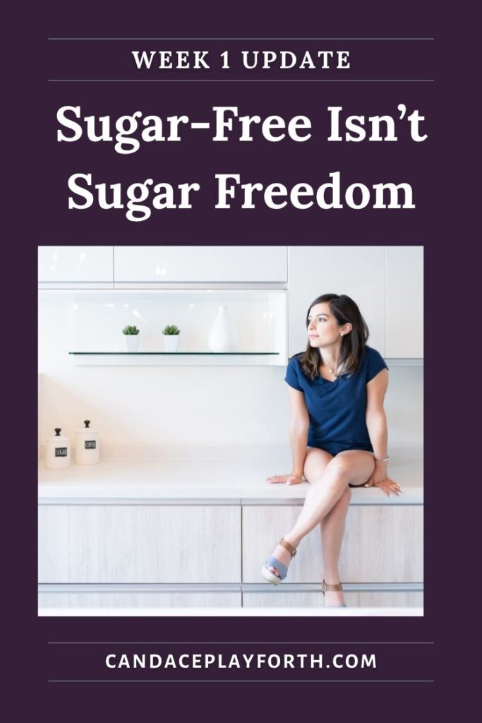 woman on kitchen counter thinking | week 1 sugar freedom update pin